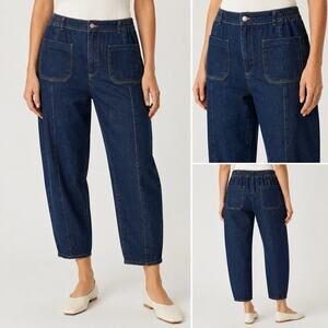 Zara Women’s Barrel Jeans 10 Elastic Waist Barrel Tapered Patch Pocket Baggy